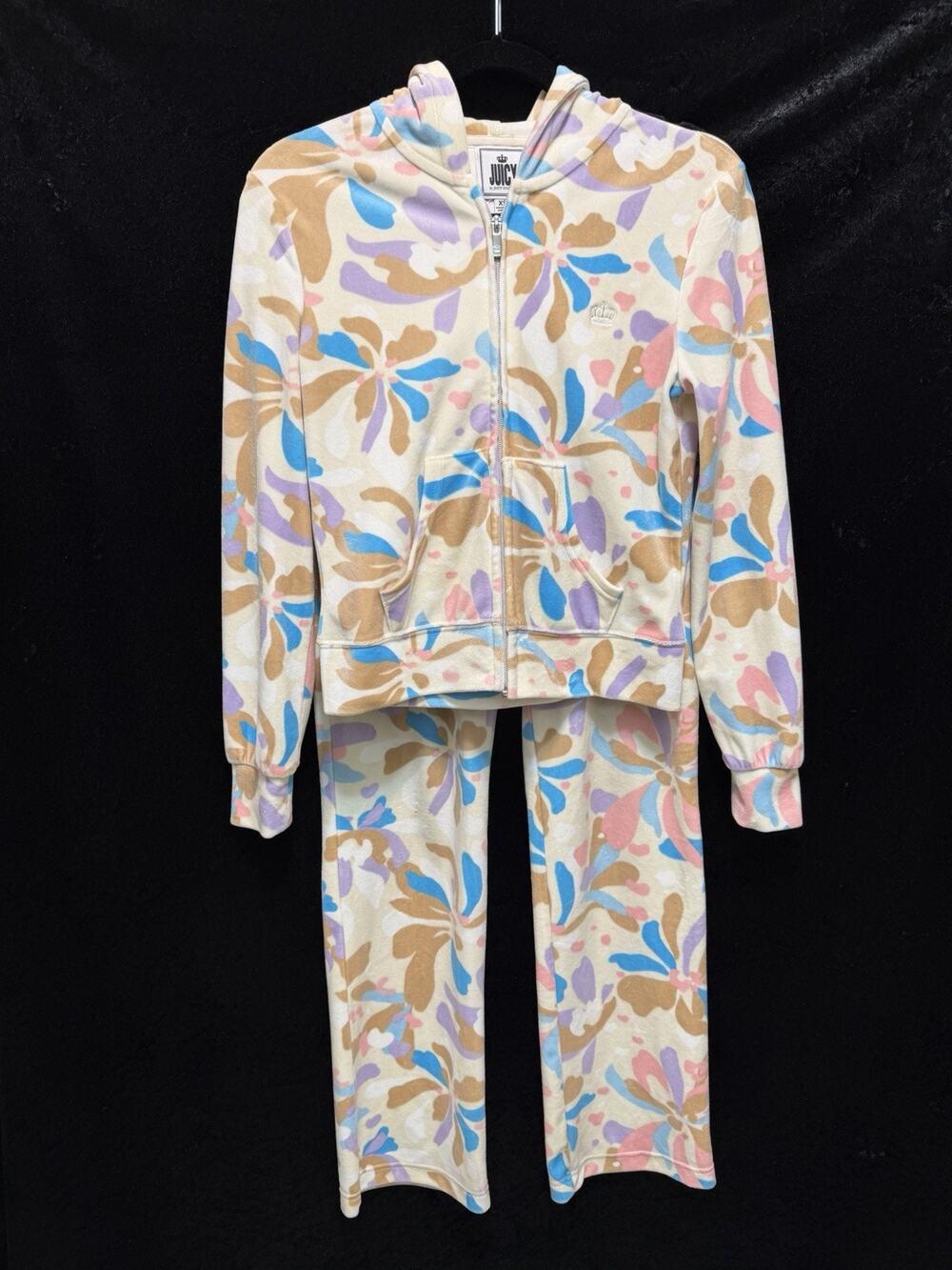 Juicy By Juicy Couture Women Tracksuit Set Size XS Velour Firework Floral Pocket